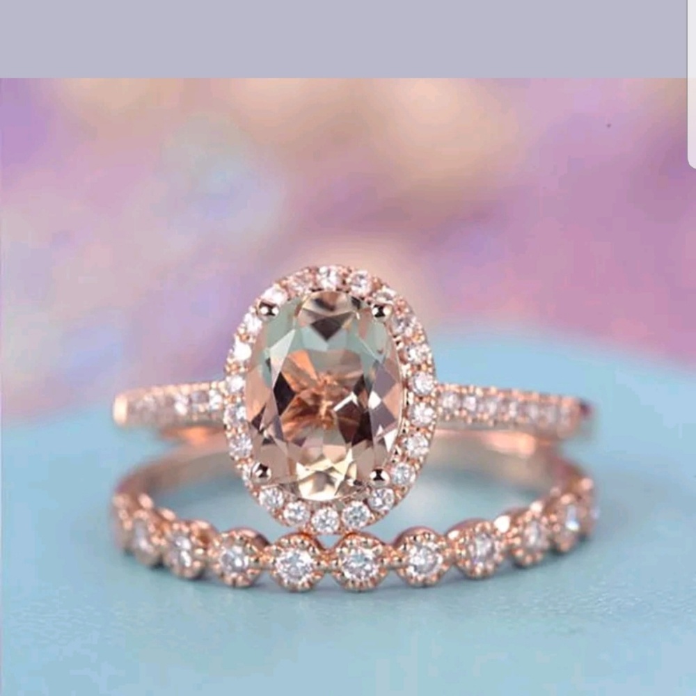 Rose Gold Filled Morganite Ring Set - Picture 4 of 8